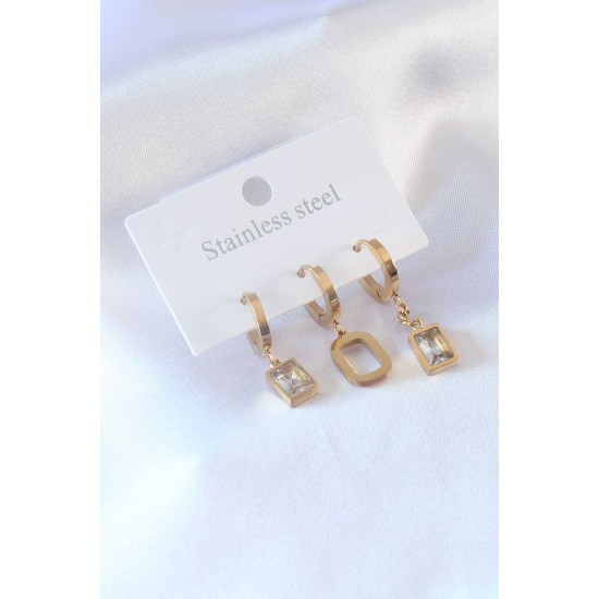 316L Çelik Gold Renk Kare Zirkon Taş Model Kadın Küpe 316L Çelik Gold Renk Kare Zirkon Taş Model Kadın Küpe