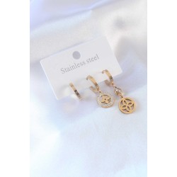 316L Çelik Gold Renk Çiçek Model Zirkon Taşlı Kadın Küpe