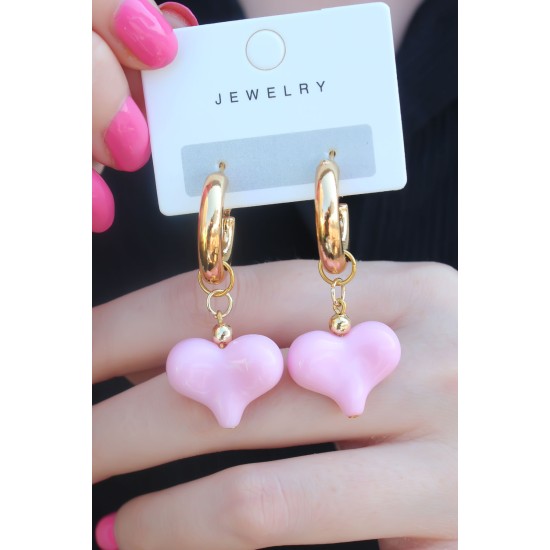 Gold Renk Halka Model Pembe Kalp Model Kadın Küpe Gold Renk Halka Model Pembe Kalp Model Kadın Küpe