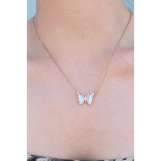 316L Çelik Gold Renk Kristal Kelebek Model Kadın Kolye 316L Çelik Gold Renk Kristal Kelebek Model Kadın Kolye