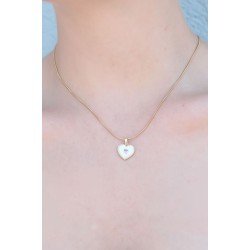 316L Çelik Gold Renk Kalp Model Pembe Zirkon Taş Kalp Detay Kadın Kolye