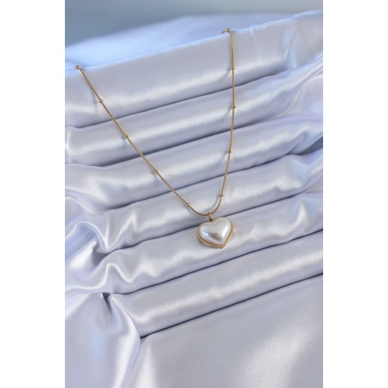 316L Çelik Gold Renk İncili Kalp Model Minimal Top Detay Kadın Kolye 316L Çelik Gold Renk İncili Kalp Model Minimal Top Detay Kadın Kolye