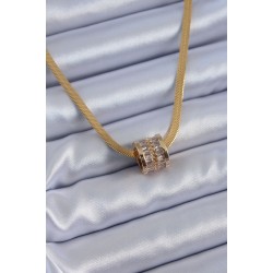 316L Çelik Gold Renk İtalyan Zincir Model Zirkon Taşlı Kadın Kolye
