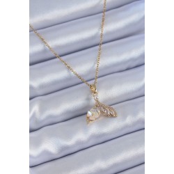 316L Çelik Gold Renk Zirkon Taşlı Martı Model Çiçek Detay Kadın Kolye
