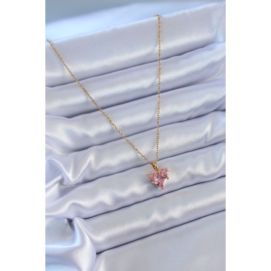 316L Çelik Gold Renk Kristal Kalp Model Kadın Kolye 316L Çelik Gold Renk Kristal Kalp Model Kadın Kolye