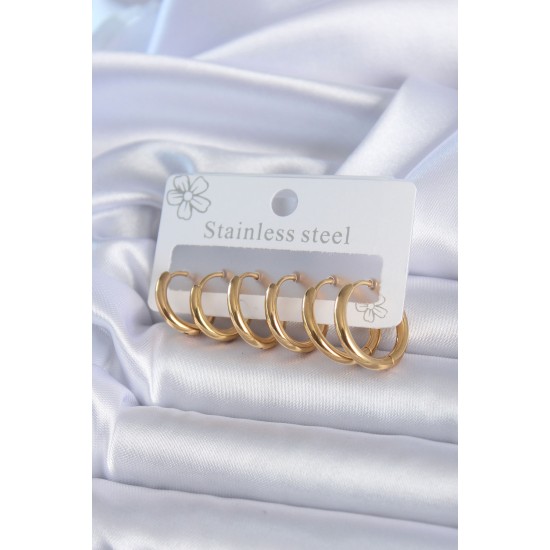 316L Çelik Gold Renk Halka Model Kadın Küpe Seti 316L Çelik Gold Renk Halka Model Kadın Küpe Seti