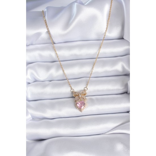 316L Çelik Gold Zincir Pembe Kristal Kalp Model Zirkon Taşlı Kurdele Model Kadın Kolye 316L Çelik Gold Zincir Pembe Kristal Kalp Model Zirkon Taşlı Kurdele Model Kadın Kolye