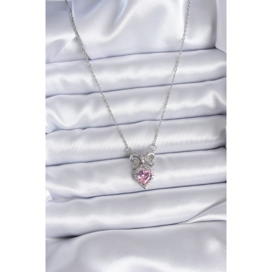 316L Çelik Gümüş Renk Zincir Pembe Kristal Kalp Zirkon Taşlı Kurdele Model Kadın Kolye 316L Çelik Gümüş Renk Zincir Pembe Kristal Kalp Zirkon Taşlı Kurdele Model Kadın Kolye