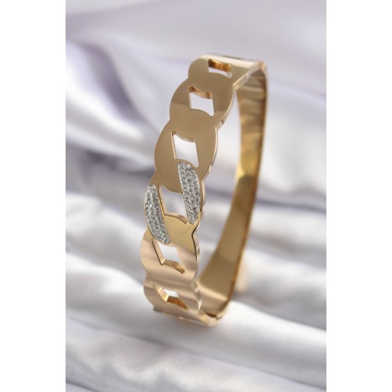 316L Çelik Gold Renk Zincir Model Zirkon Taş Detay Kadın Kelepçe 316L Çelik Gold Renk Zincir Model Zirkon Taş Detay Kadın Kelepçe
