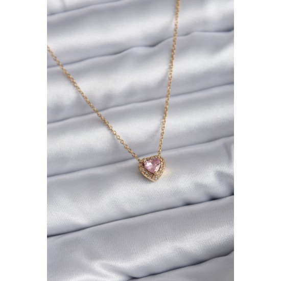 316L Çelik Zincir Gold Renk Pembe Zirkon Taşlı Charm Kadın Kolye 316L Çelik Zincir Gold Renk Pembe Zirkon Taşlı Charm Kadın Kolye
