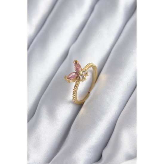 Gold Renk Pembe Zirkon Taşlı Kelebek Model Kadın Yüzük Gold Renk Pembe Zirkon Taşlı Kelebek Model Kadın Yüzük