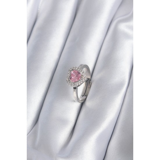 Pirinç Gümüş Renk Pembe Zirkon Taşlı Charm Model Kadın Yüzük Pirinç Gümüş Renk Pembe Zirkon Taşlı Charm Model Kadın Yüzük