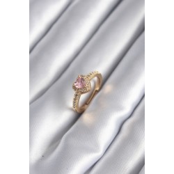 Pirinç Gold Renk Pembe Zirkon Taş Kalp Charm Model Kadın Yüzük