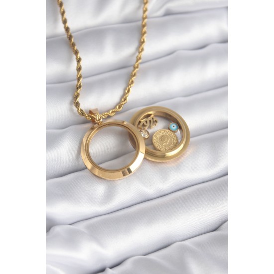 316L Çelik Gold Renk Açılabilir Fanus Model Kadın Kolye 316L Çelik Gold Renk Açılabilir Fanus Model Kadın Kolye