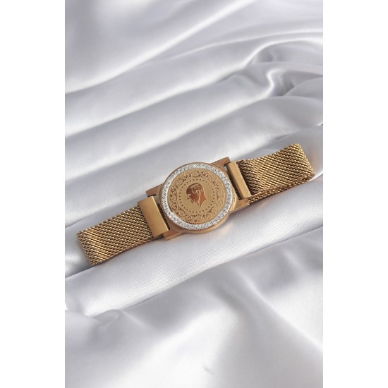 316L Çelik Gold Renk Mıknatıslı Hasır Zirkon Taşlı Çeyrek Altın Model Kadın Bileklik 316L Çelik Gold Renk Mıknatıslı Hasır Zirkon Taşlı Çeyrek Altın Model Kadın Bileklik
