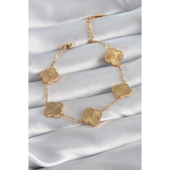 316L Çelik Gold Renk Yonca Model İşleme Detay Kadın Bileklik 316L Çelik Gold Renk Yonca Model İşleme Detay Kadın Bileklik
