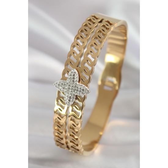 316L Çelik Gold Renk Zirkon Taşlı Çiçek Model Kadın Kelepçe 316L Çelik Gold Renk Zirkon Taşlı Çiçek Model Kadın Kelepçe