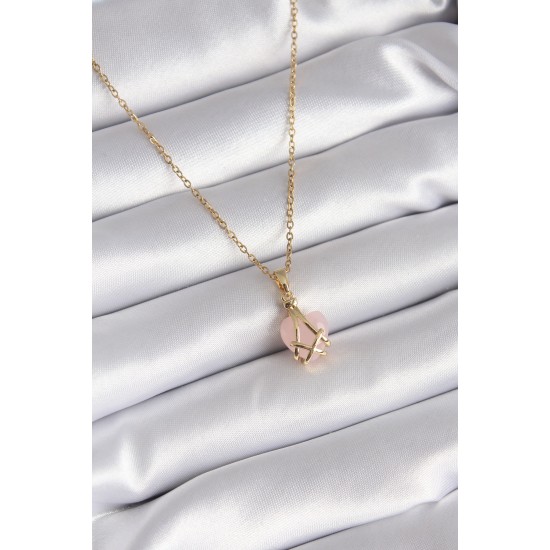 316L Çelik Gold Renk Pembe Kalp Model Kadın Kolye 316L Çelik Gold Renk Pembe Kalp Model Kadın Kolye
