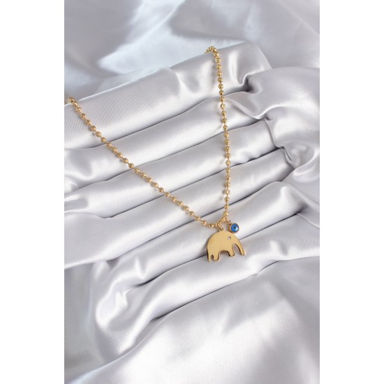 316L Çelik Gold Renk Top Zincir Model Fil Figür Nazar Boncuk Detay Kadın Kolye 316L Çelik Gold Renk Top Zincir Model Fil Figür Nazar Boncuk Detay Kadın Kolye