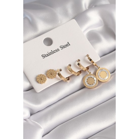316L Çelik Gold Renk Sedefli Lotus Model Kadın Küpe Seti 316L Çelik Gold Renk Sedefli Lotus Model Kadın Küpe Seti