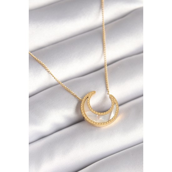 316L Çelik Gold Renk Beyaz Sedefli Hilal Model Kadın Kolye 316L Çelik Gold Renk Beyaz Sedefli Hilal Model Kadın Kolye