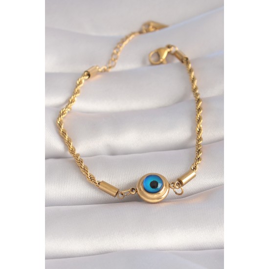 316L Çelik Gold Renk Burgu Zincir Nazar Boncuk Model Kadın Bileklik 316L Çelik Gold Renk Burgu Zincir Nazar Boncuk Model Kadın Bileklik