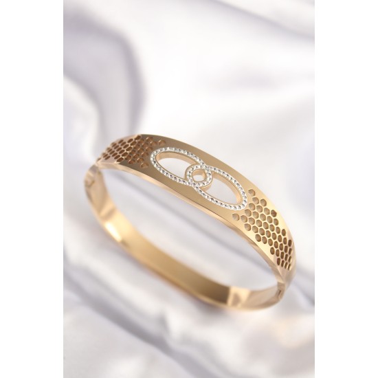316L Çelik Gold Renk Zirkon Taşlı Kadın Kelepçe Bilezik 316L Çelik Gold Renk Zirkon Taşlı Kadın Kelepçe Bilezik