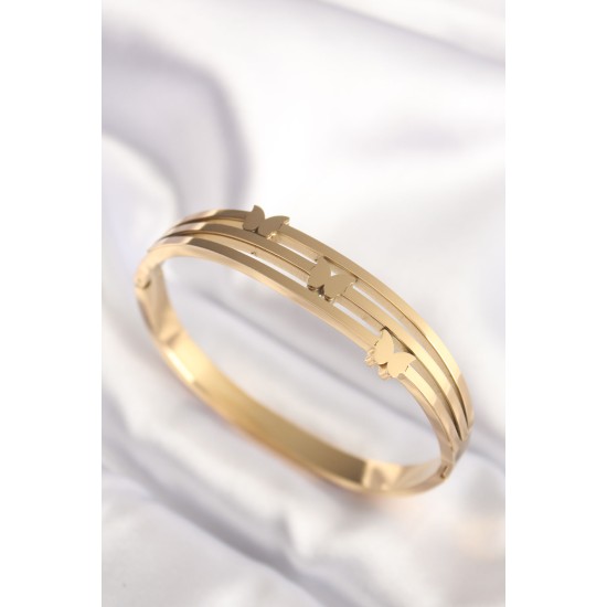 316L Çelik Kelebek Gold Renk Kadın Kelepçe Bilezik 316L Çelik Kelebek Gold Renk Kadın Kelepçe Bilezik