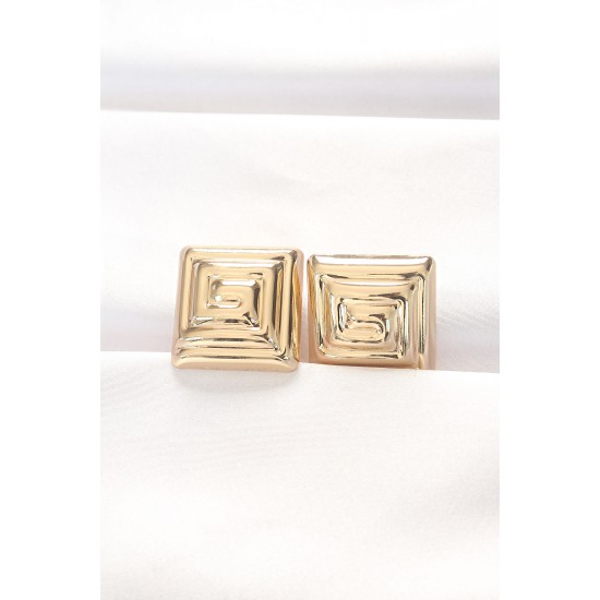 Pirinç Gold Renk Kare Form Küpe Pirinç Gold Renk Kare Form Küpe