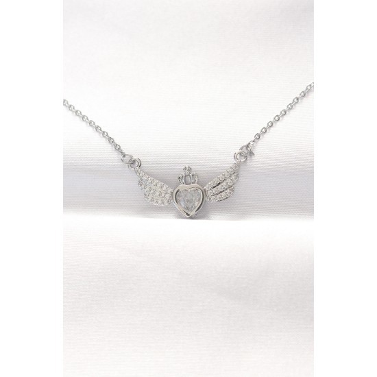 316L Çelik Silver Renk Zirkon Taşlı Kalpli Kanat Kolye 316L Çelik Silver Renk Zirkon Taşlı Kalpli Kanat Kolye