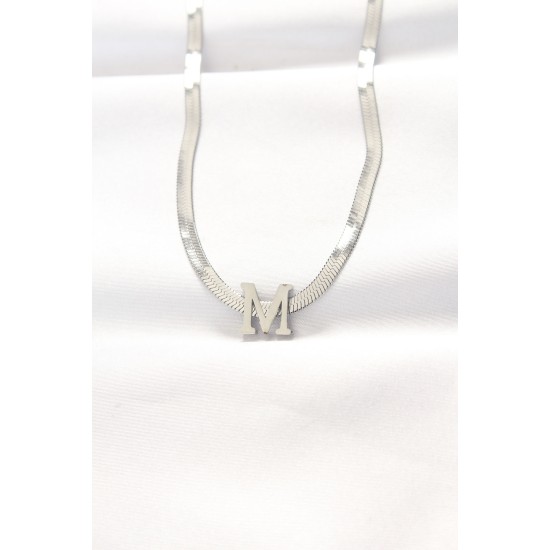 316L Çelik M Harfli Silver Renk İtalyan Zincirli Kolye 316L Çelik M Harfli Silver Renk İtalyan Zincirli Kolye