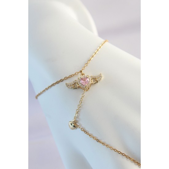 316L Çelik Gold Renk Pembe Zirkon Taşlı Kanatlı Kalp Model Şahmeran 316L Çelik Gold Renk Pembe Zirkon Taşlı Kanatlı Kalp Model Şahmeran