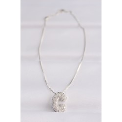 316L Çelik Zincirli Zirkon Taşlı C Harfli Silver Renk Bubble Kolye