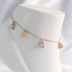316L Çelik Gold Renk Minimal Renkli Zirkon Taşlı Kalp Halhal