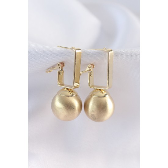 Pirinç Gold Renk Dikdörtgen Detay Oval Küpe Pirinç Gold Renk Dikdörtgen Detay Oval Küpe
