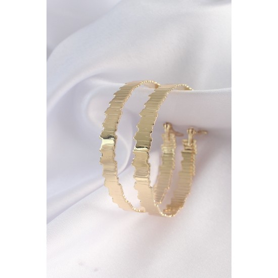 Pirinç Gold Renk Tırtıklı Halka Küpe Pirinç Gold Renk Tırtıklı Halka Küpe
