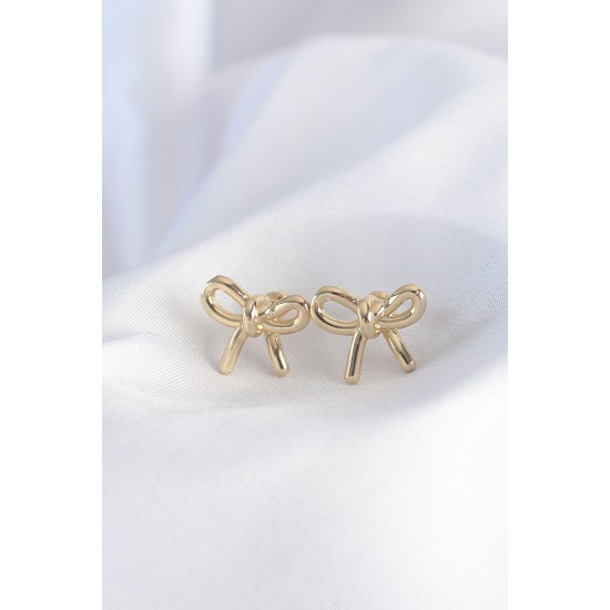 Pirinç Gold Renk Minimal Fiyonk Küpe Pirinç Gold Renk Minimal Fiyonk Küpe
