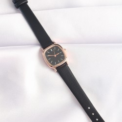 Siyah Renk Deri Kordonlu Rose Metal Kasa Kadın Saat