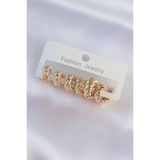 Pirinç Gold Renk Minimal Tırtıklı Küpe Seti Pirinç Gold Renk Minimal Tırtıklı Küpe Seti