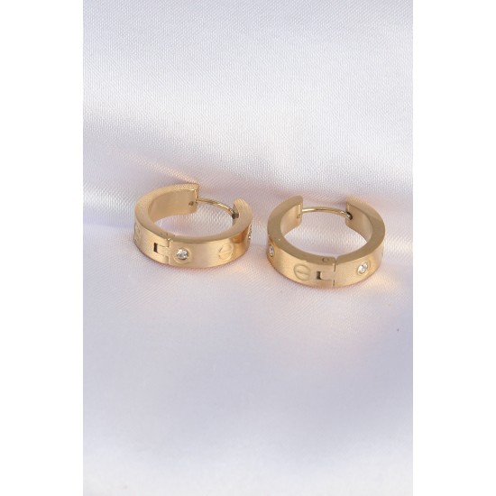 316L Çelik Gold Renk Zirkon Taşlı Model Halka Küpe 316L Çelik Gold Renk Zirkon Taşlı Model Halka Küpe