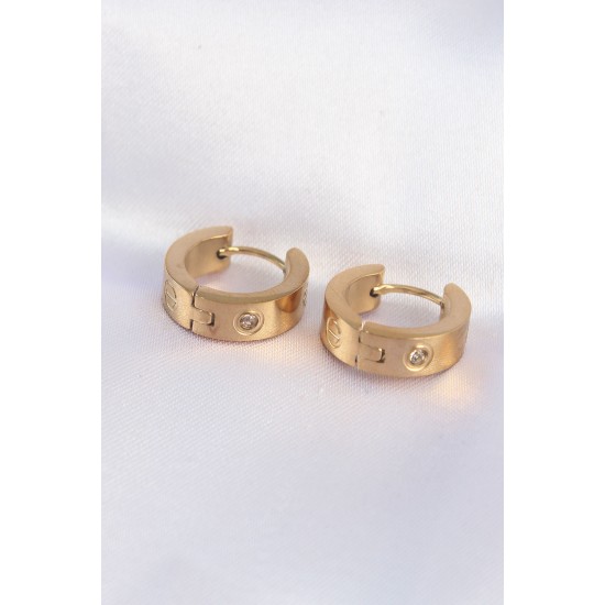 316L Çelik Gold Renk Zirkon Taşlı Minimal Model Halka Küpe 316L Çelik Gold Renk Zirkon Taşlı Minimal Model Halka Küpe