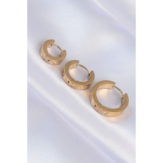 316L Çelik Gold Renk Zirkon Taşlı Model 3lü Halka Küpe 316L Çelik Gold Renk Zirkon Taşlı Model 3lü Halka Küpe