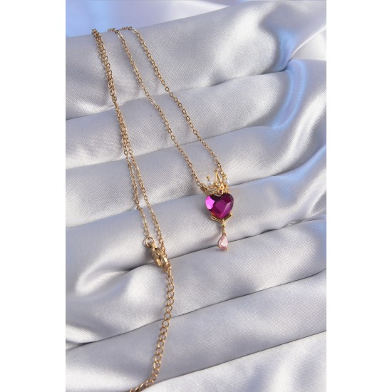316L Çelik Zincir Gold Renk Fuşya Zirkon Taşlı Damla Detay Rapunzel Model Kolye 316L Çelik Zincir Gold Renk Fuşya Zirkon Taşlı Damla Detay Rapunzel Model Kolye