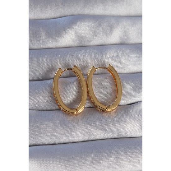 Pirinç Gold Renk Zirkon Taşlı Oval Model Küpe Pirinç Gold Renk Zirkon Taşlı Oval Model Küpe