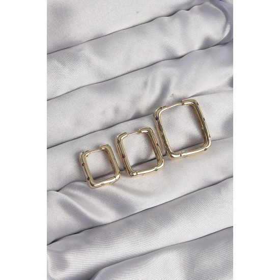 Pirinç Gold Renk Renkli Zirkon Taşlı Kare Model Küpe Seti Pirinç Gold Renk Renkli Zirkon Taşlı Kare Model Küpe Seti