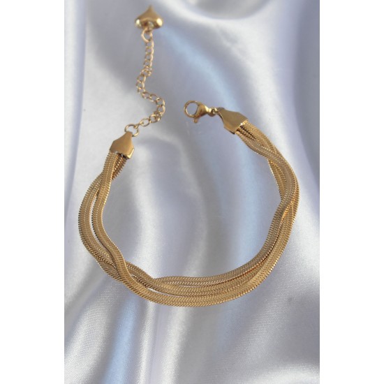 316L Çelik Gold Renk İtalyan Zincir Model Çoklu Bileklik 316L Çelik Gold Renk İtalyan Zincir Model Çoklu Bileklik