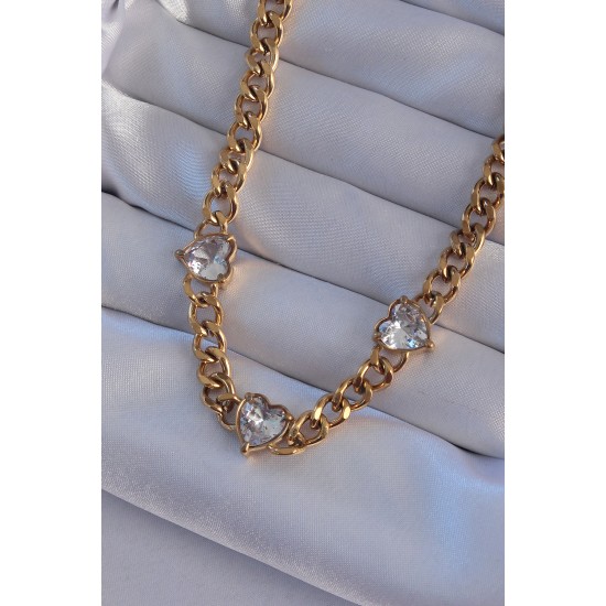 316L Çelik Gold Renk Zirkon Taşlı Kalp Model Zincir Kolye 316L Çelik Gold Renk Zirkon Taşlı Kalp Model Zincir Kolye