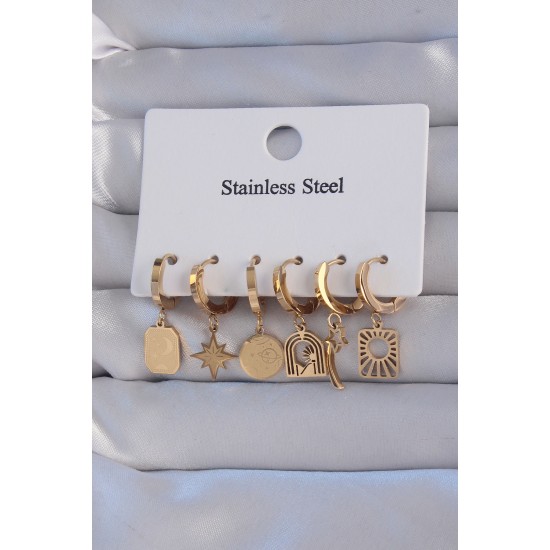 316L Çelik Gold Renk Yıldız Figürlü Tarot Model Halka Küpe Seti 316L Çelik Gold Renk Yıldız Figürlü Tarot Model Halka Küpe Seti