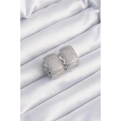 Pirinç Gümüş Renk Zirkon Taşlı Minimal Halka Küpe