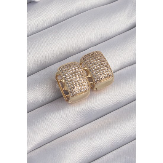 Pirinç Gold Renk Zirkon Taşlı Minimal Halka Küpe Pirinç Gold Renk Zirkon Taşlı Minimal Halka Küpe